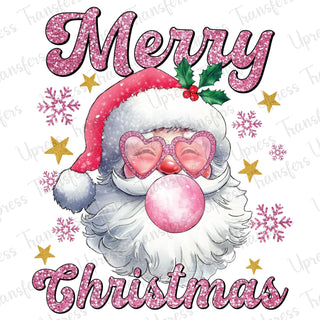 Glitter Pink Merry Christmas Santa