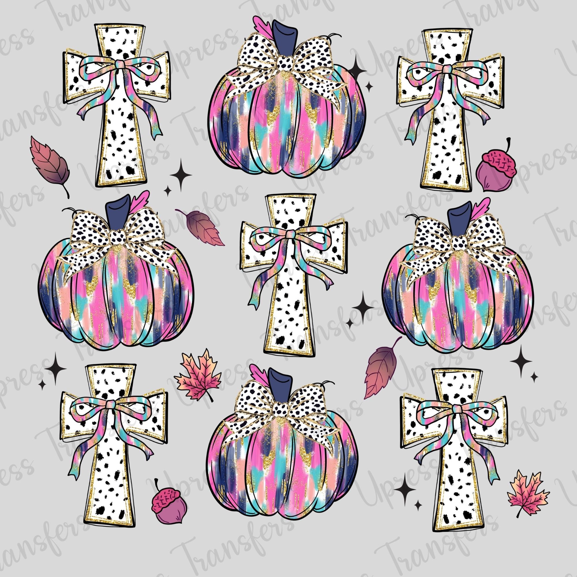 Glitter Preppy Brushstroke Cross and Pumpkins