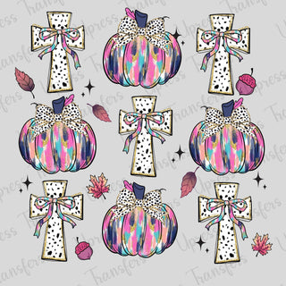 Glitter Preppy Brushstroke Cross and Pumpkins