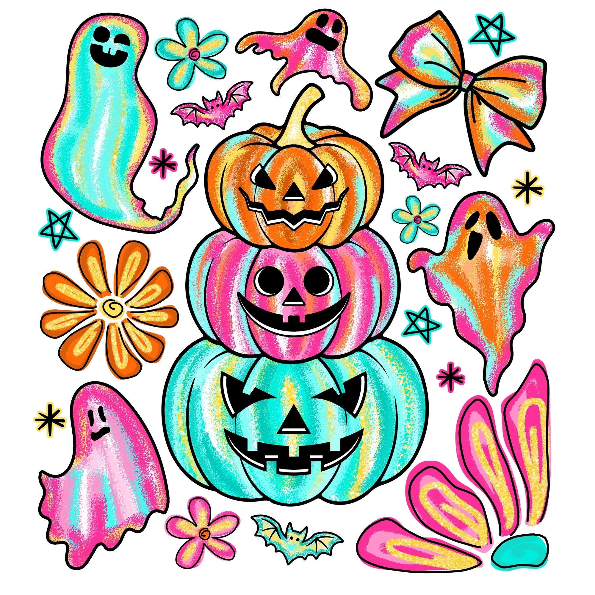 Glitzy Neon Stacked Pumpkins
