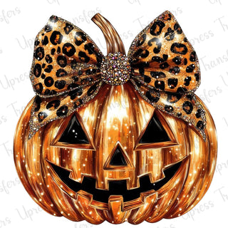 Glitzy Shiny Leopard Bow Pumpkin