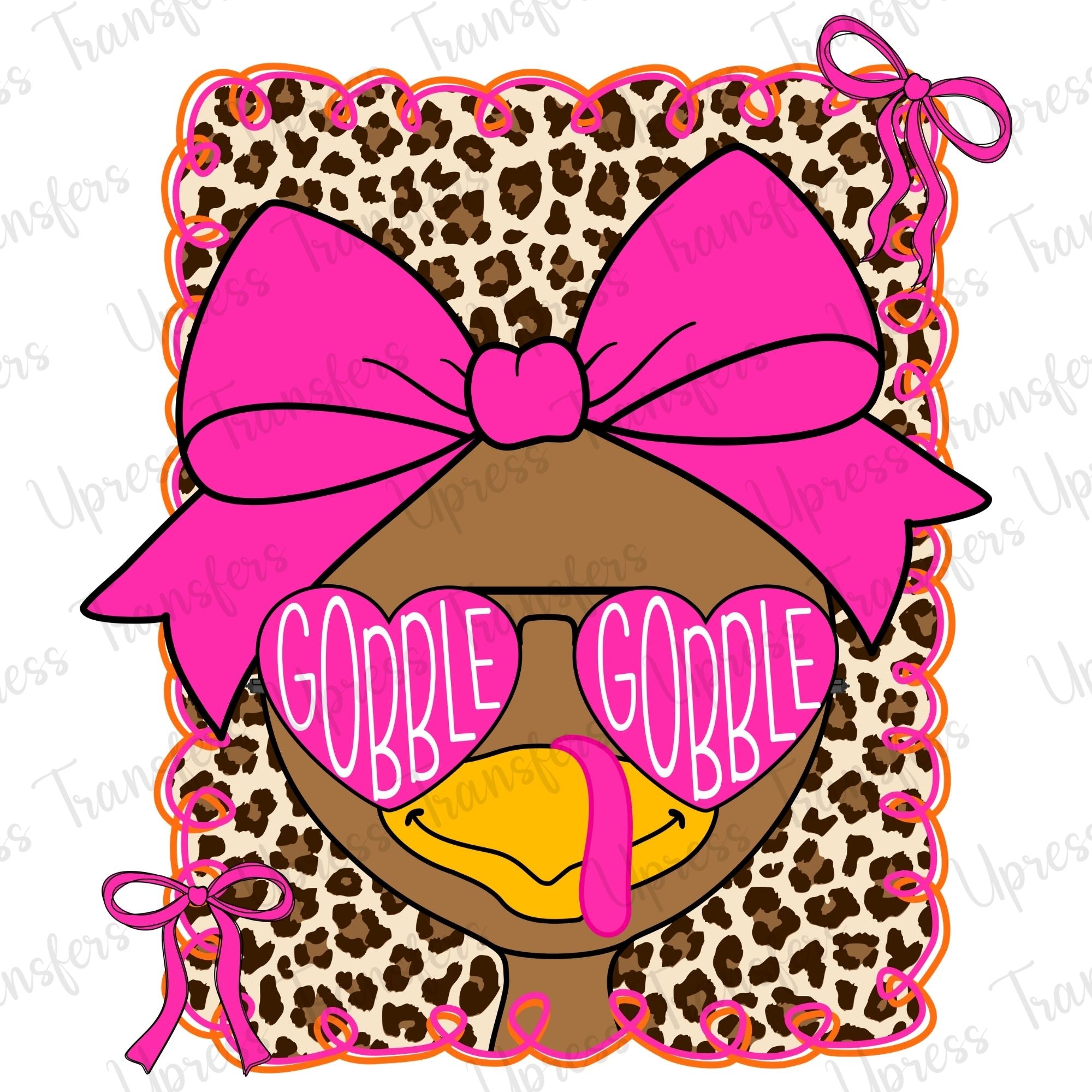 Gobble Gobble Pink Bow Turkey