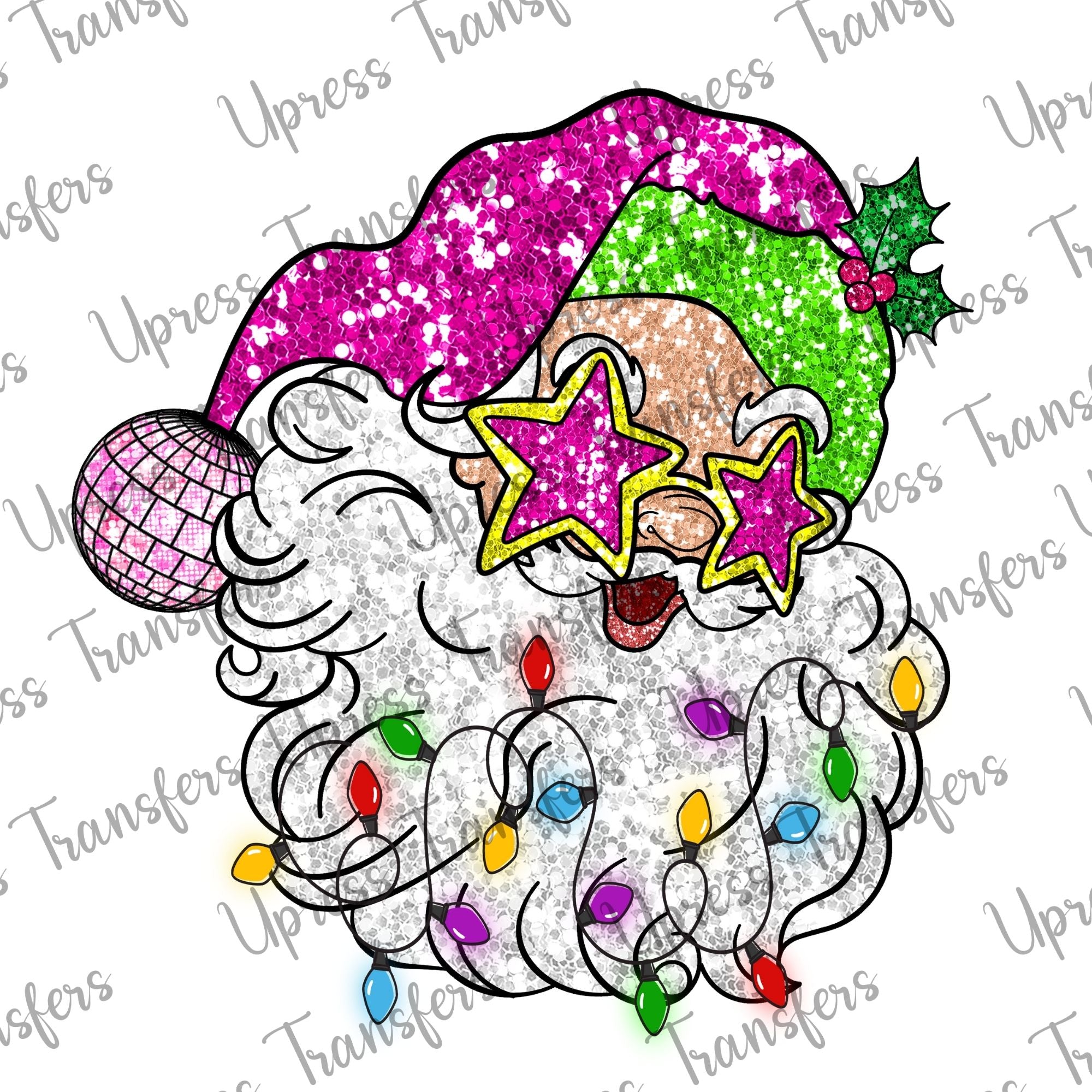 Green and Pink Faux Sequin Santa