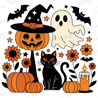 Halloween Fall Collage Ghosts Cat Bats