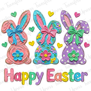 Happy Easter Brushstroke Bunny Trio