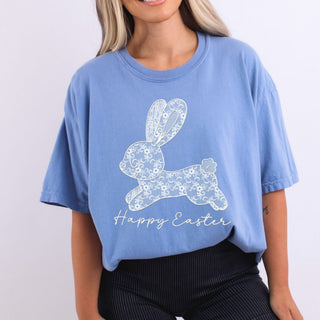 Happy Easter Hopping Bunny Lace Print