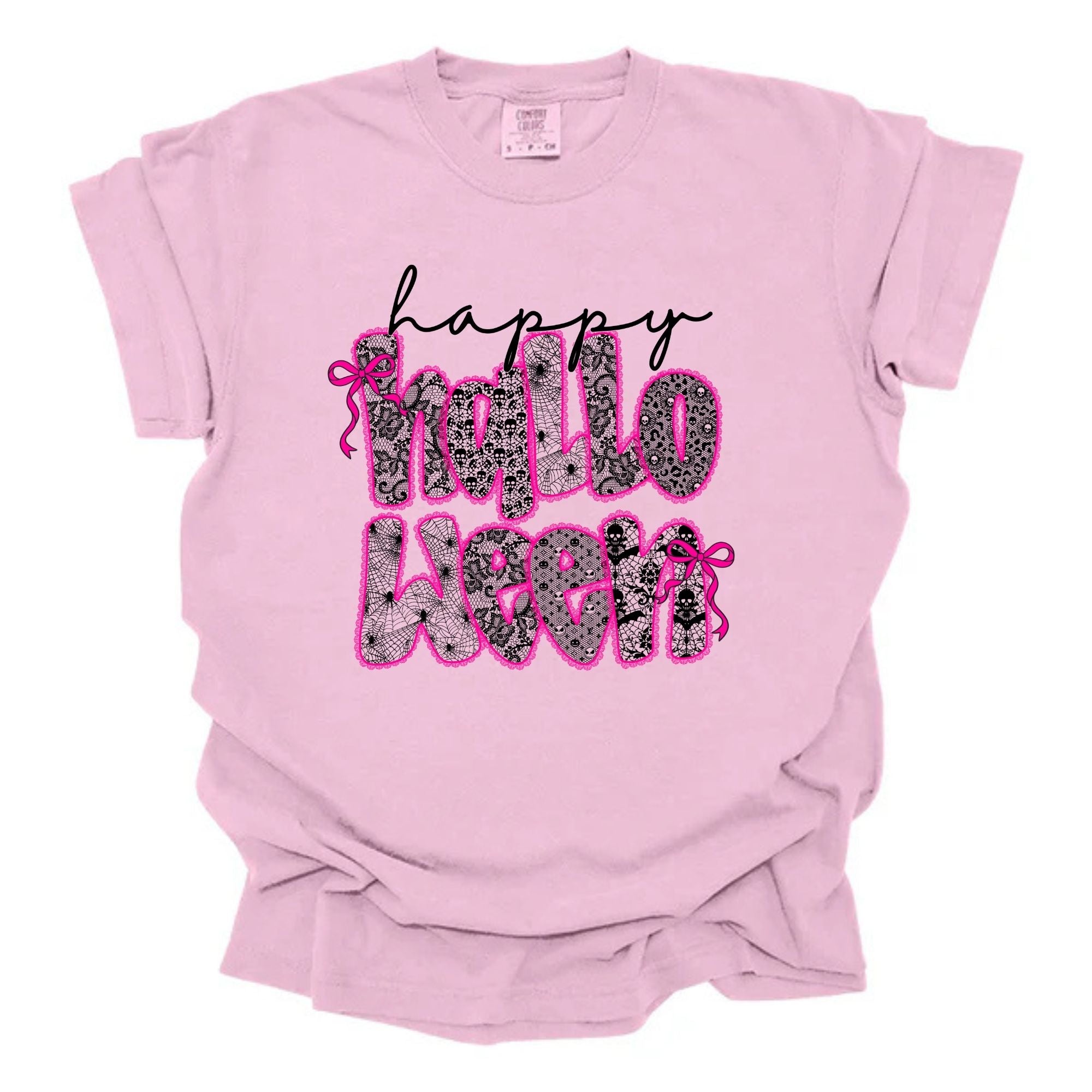 Happy Halloween Pink and Black Lace