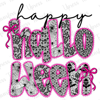 Happy Halloween Pink and Black Lace