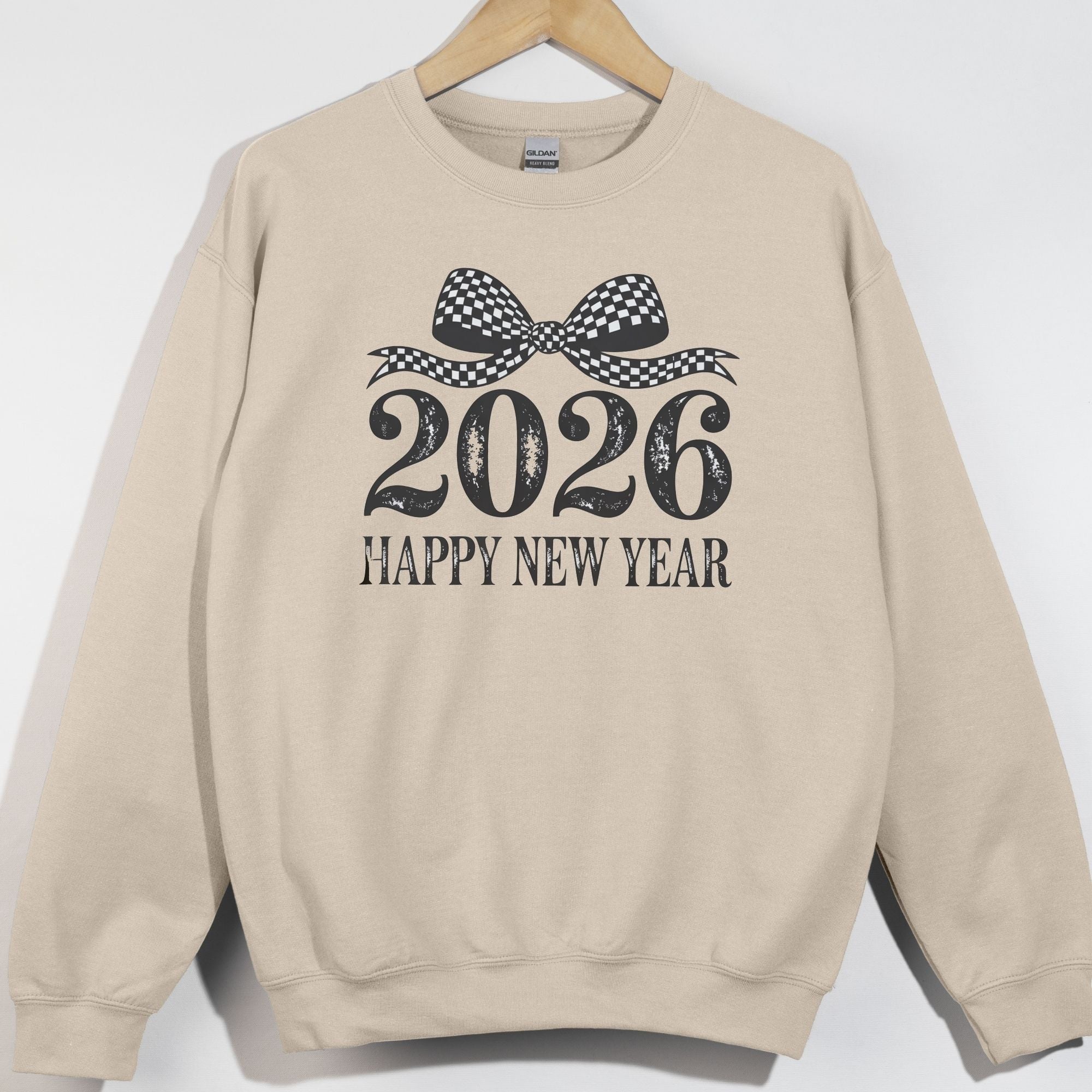 Happy New Year Distressed Checkered Bow