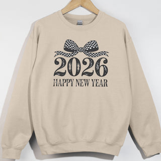 Happy New Year Distressed Checkered Bow