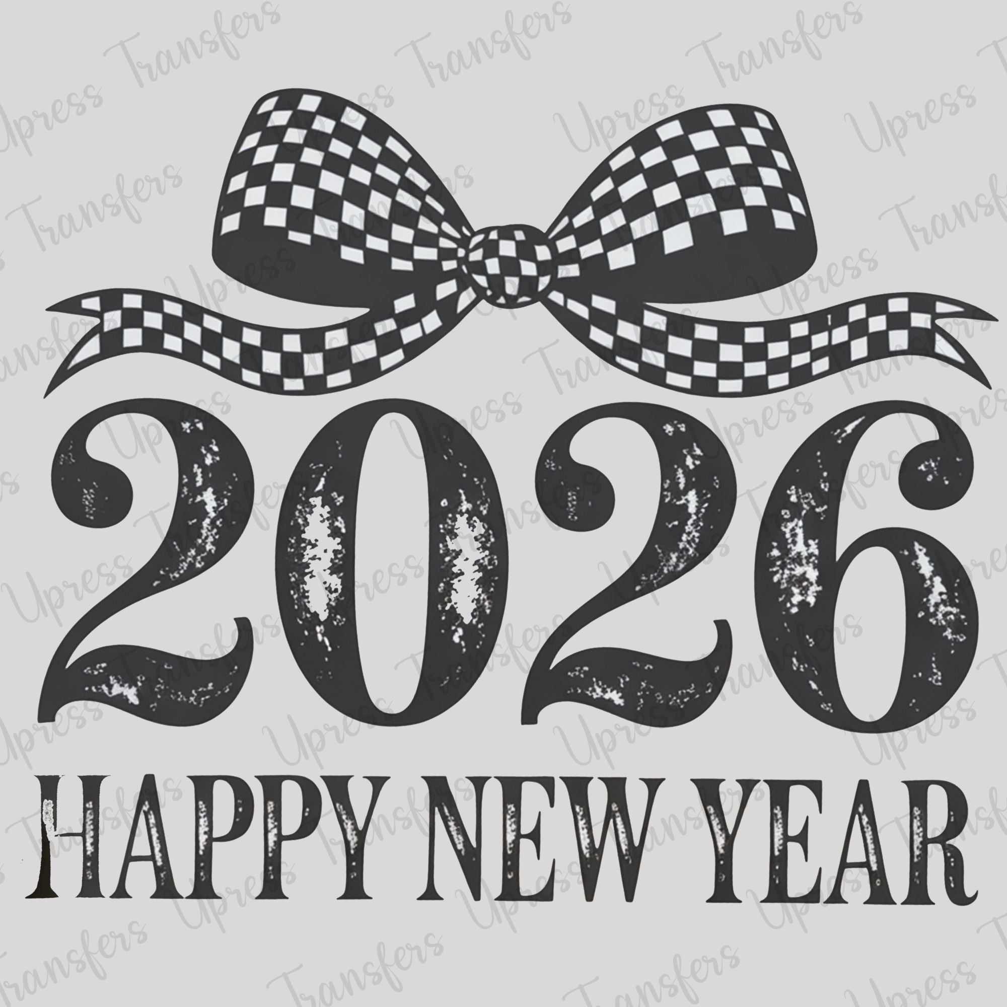 Happy New Year Distressed Checkered Bow