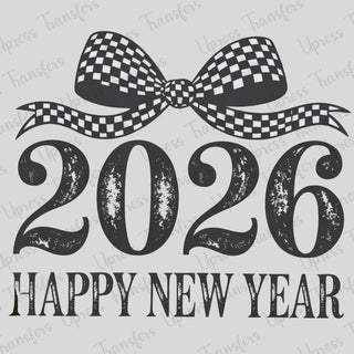Happy New Year Distressed Checkered Bow