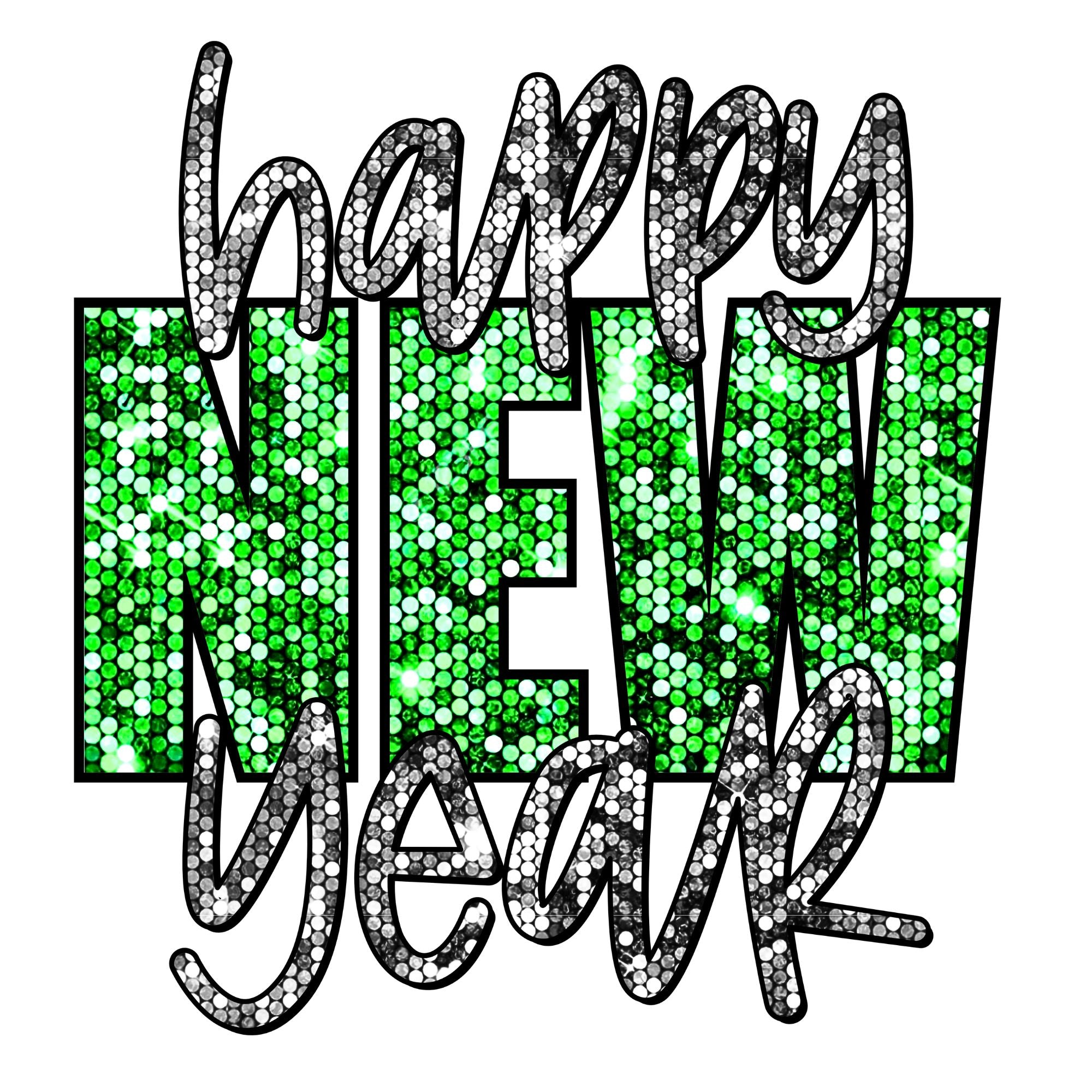 Happy New Year Green Glitter