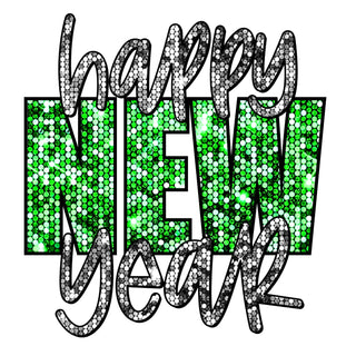 Happy New Year Green Glitter