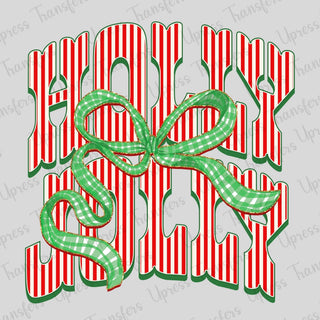 Holly Jolly Stripes Green Bow