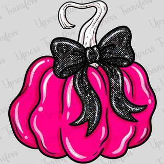 Hot Pink Black Glitter Bow Pumpkin