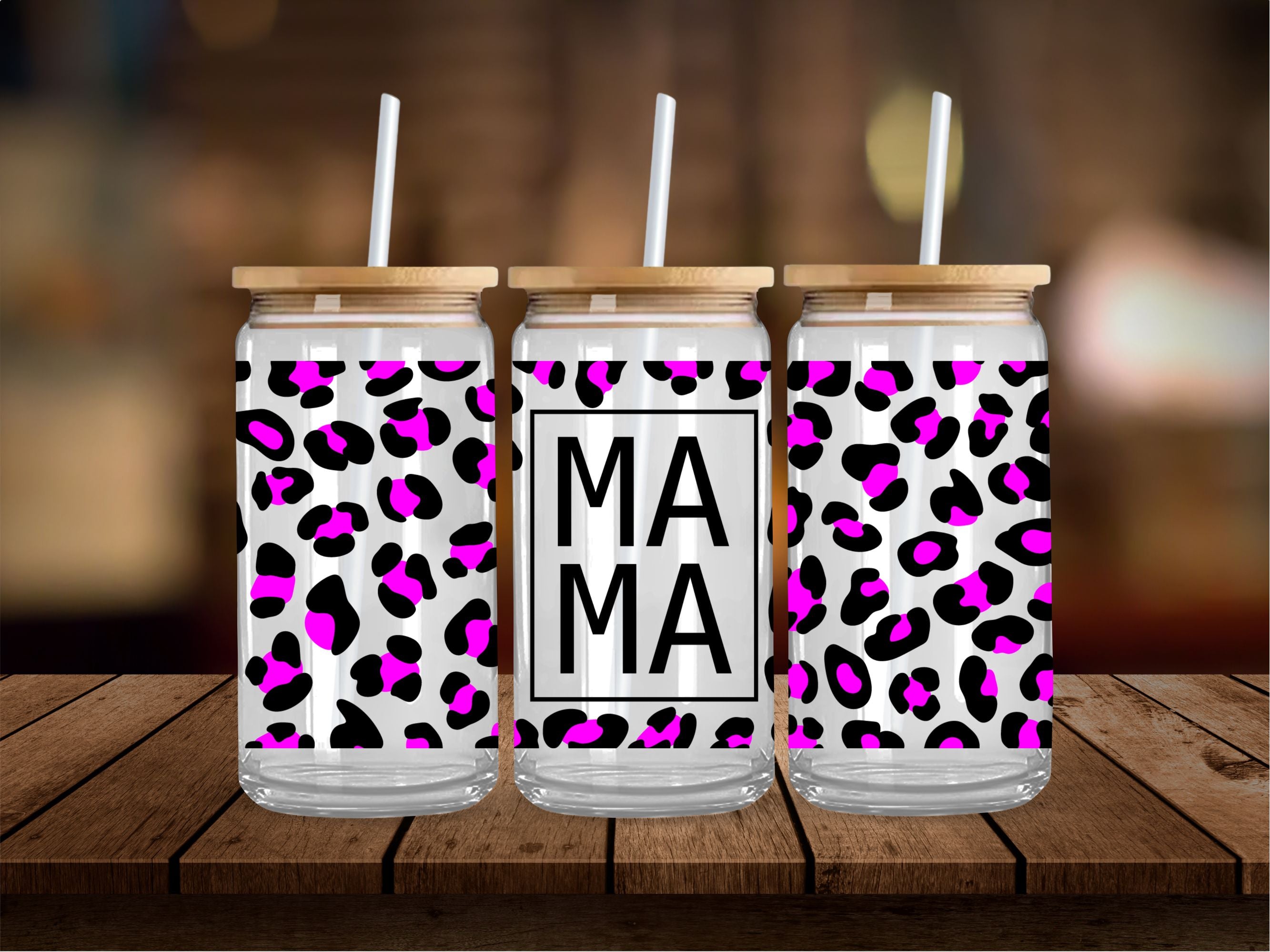 Hot Pink Cheetah Mama Stacked 16 Oz Wrap