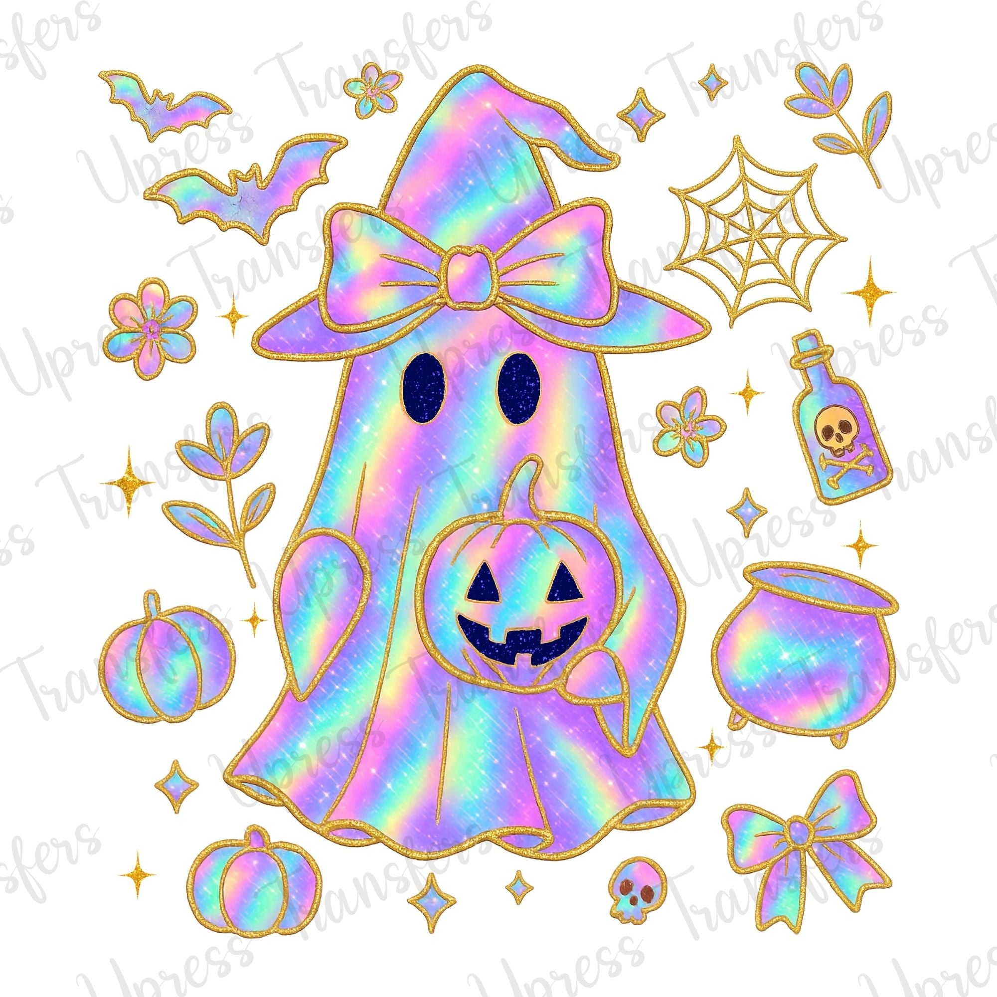 Iridescent Gold Glitter Ghost With Hat