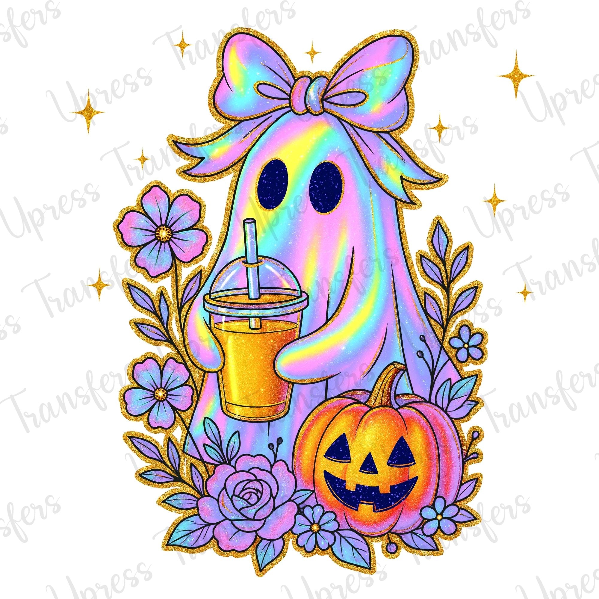 Iridescent Gold Glitter Sippin Ghost