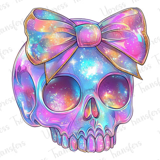 Iridescent Skull Head with Bow