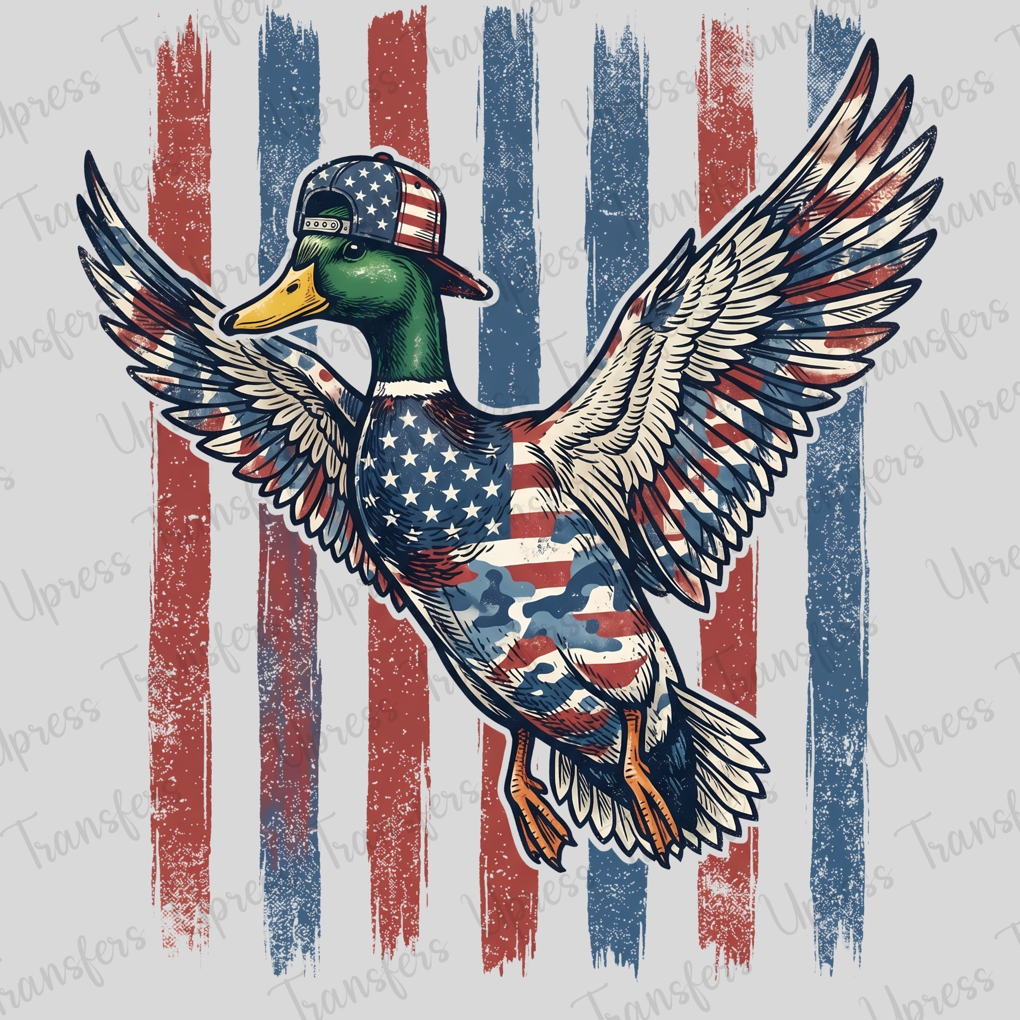 Mallard With American Hat Flying