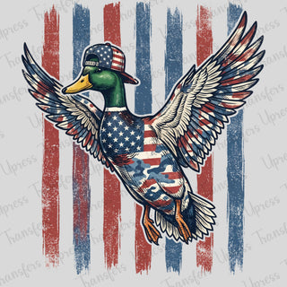 Mallard With American Hat Flying