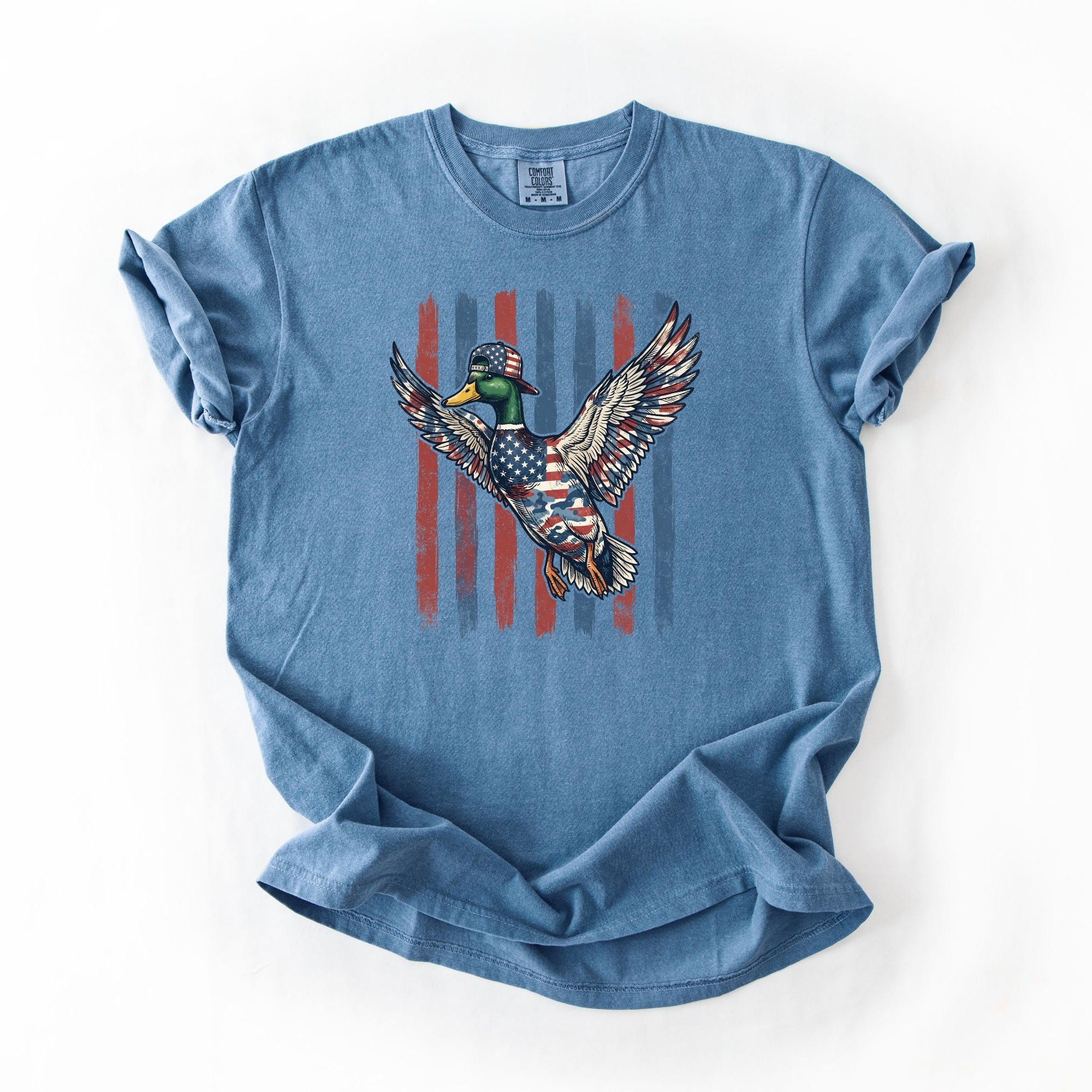 Mallard With American Hat Flying