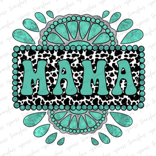 Mama Cow Print Turquoise