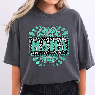 Mama Cow Print Turquoise