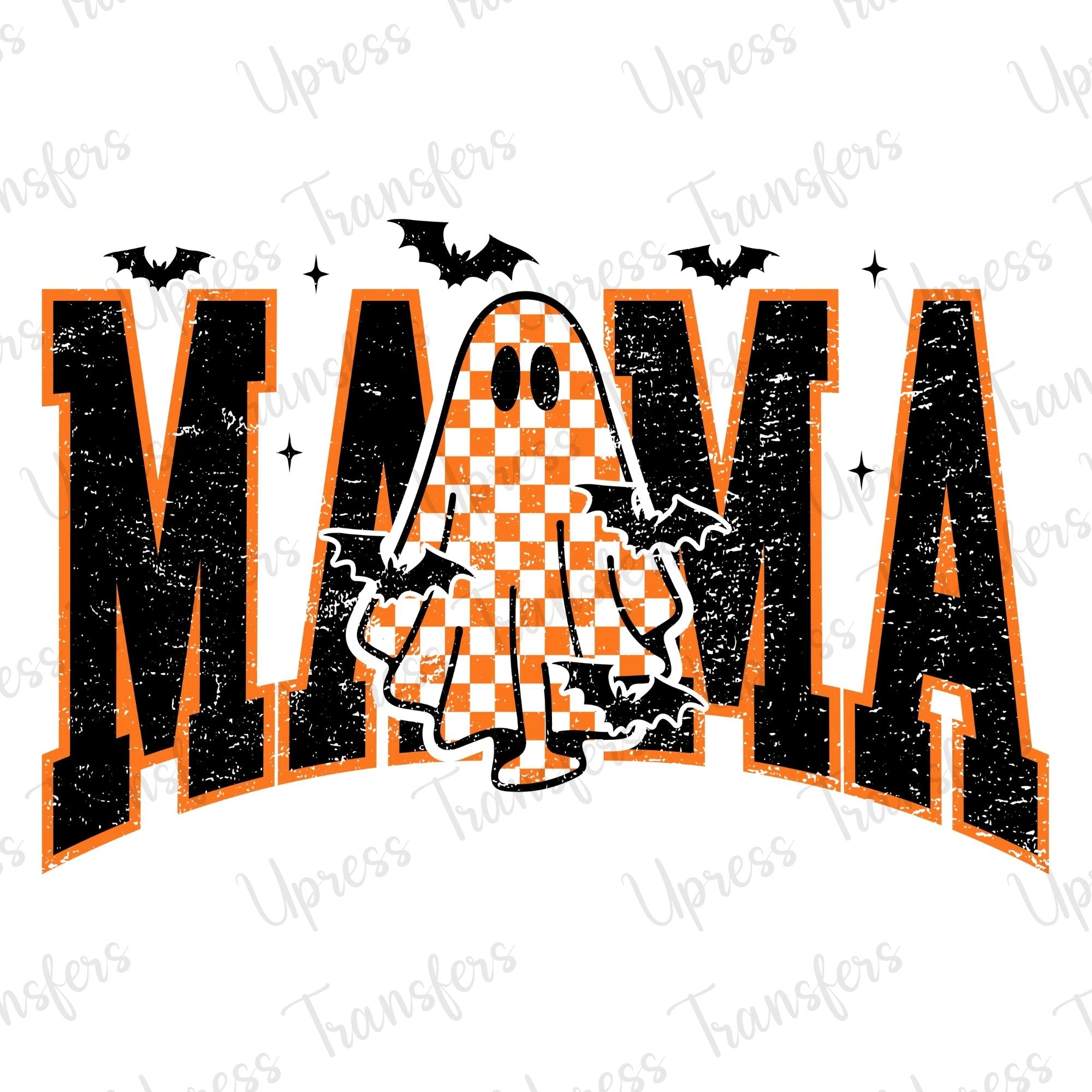 Mama Distressed Halloween Checkered Ghosts