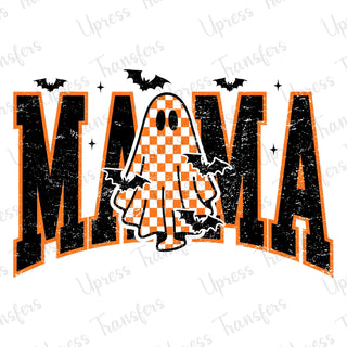Mama Distressed Halloween Checkered Ghosts