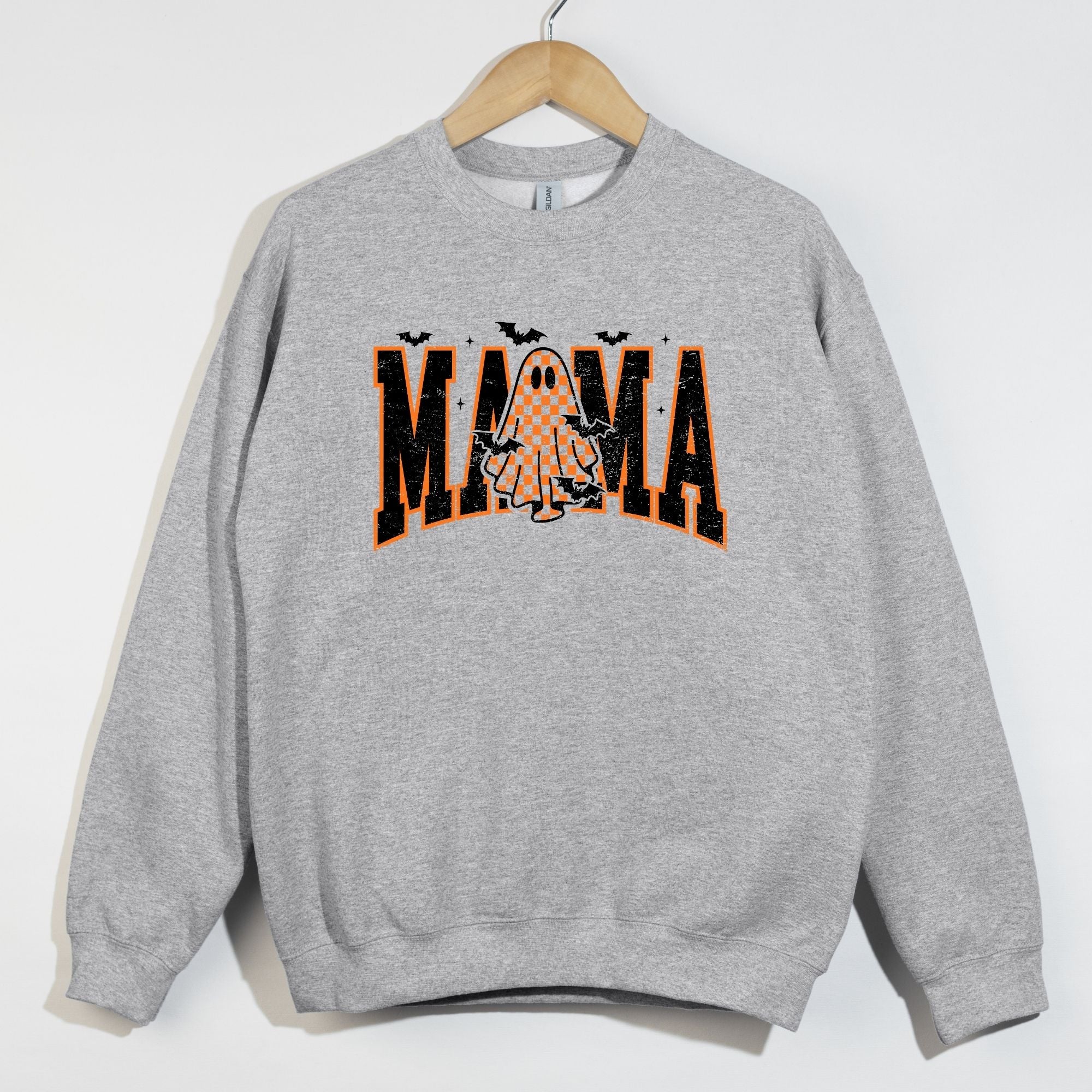 Mama Distressed Halloween Checkered Ghosts