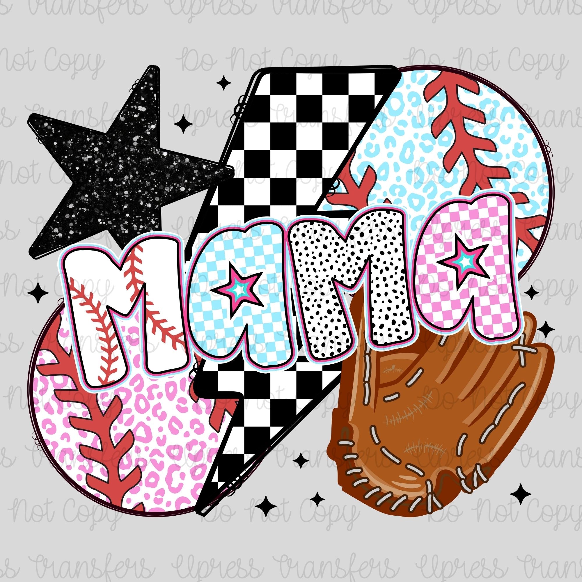 Mama Multi Colored Patterns Baseball