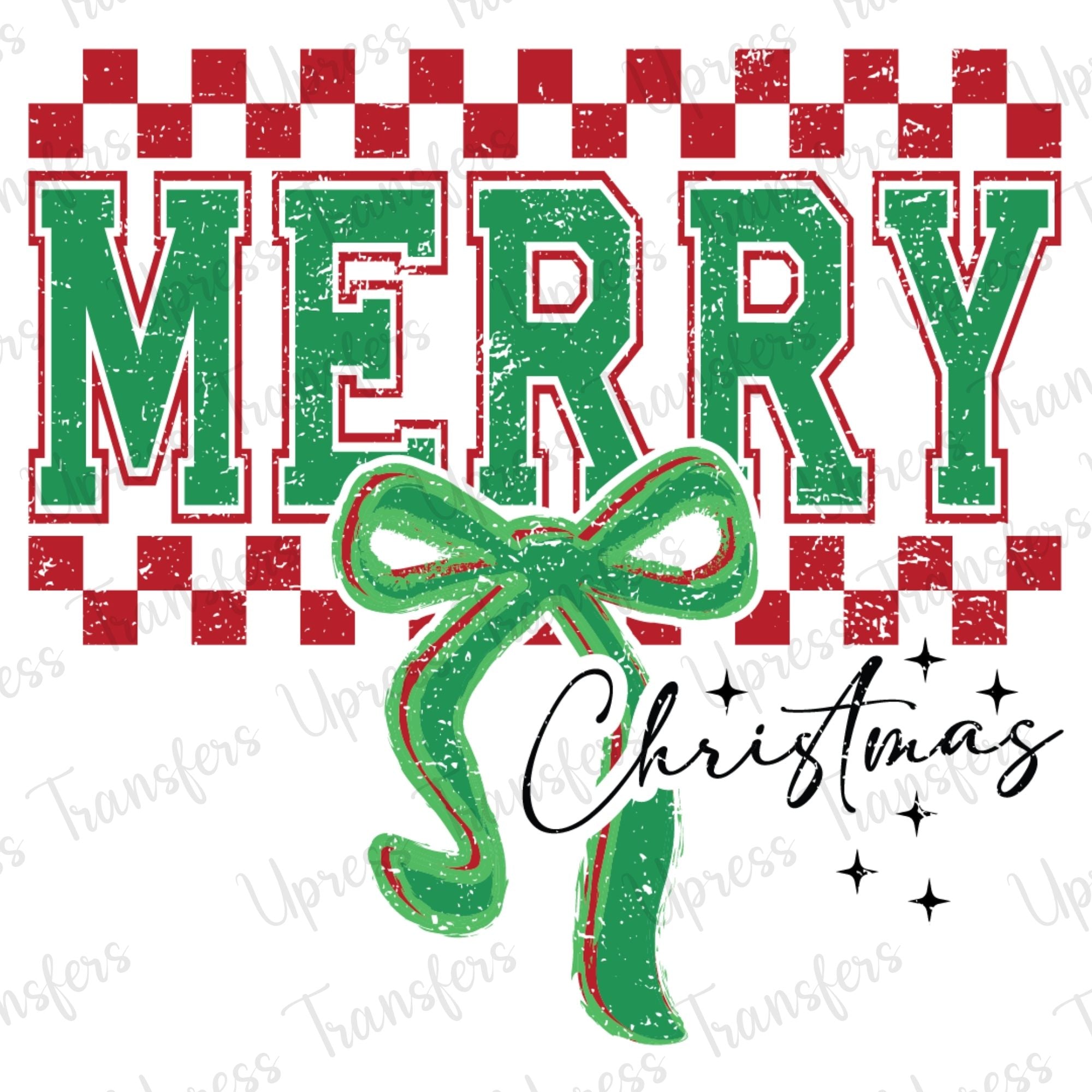 Merry Christmas Checkered Distressed Red and Green