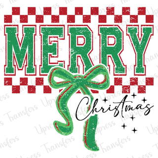 Merry Christmas Checkered Distressed Red and Green
