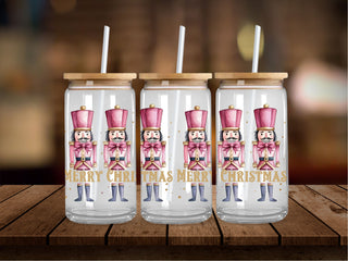 Merry Christmas Nutcrackers Pink Watercolor 16 Oz Wrap