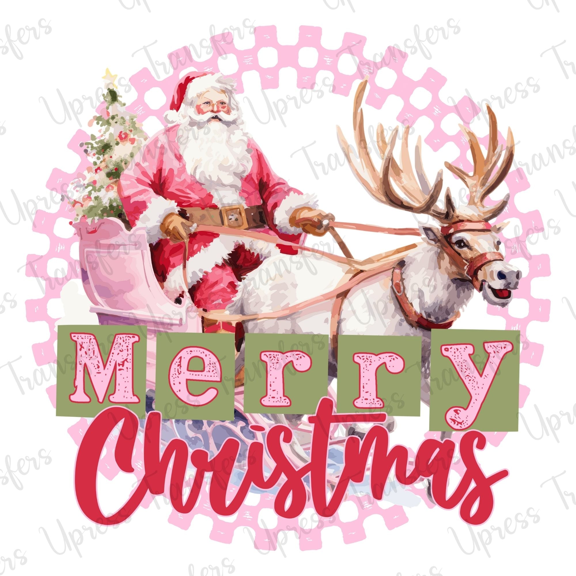 Merry Christmas Preppy Checkered Santa Sleigh