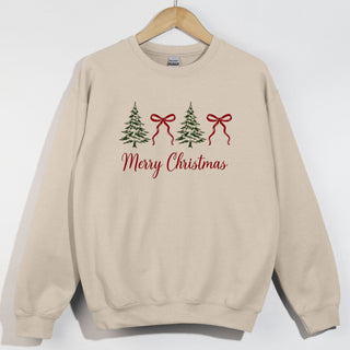Merry Christmas Red Script Trees and Bows