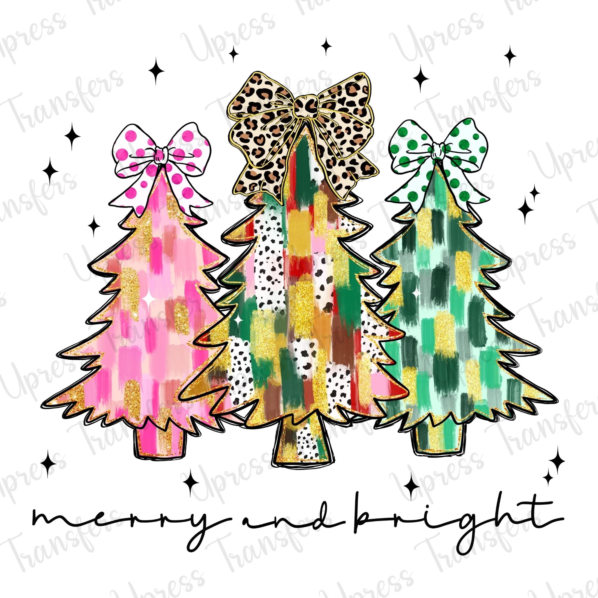 Merry and Bright Christmas Tree Trio Brushstrokes