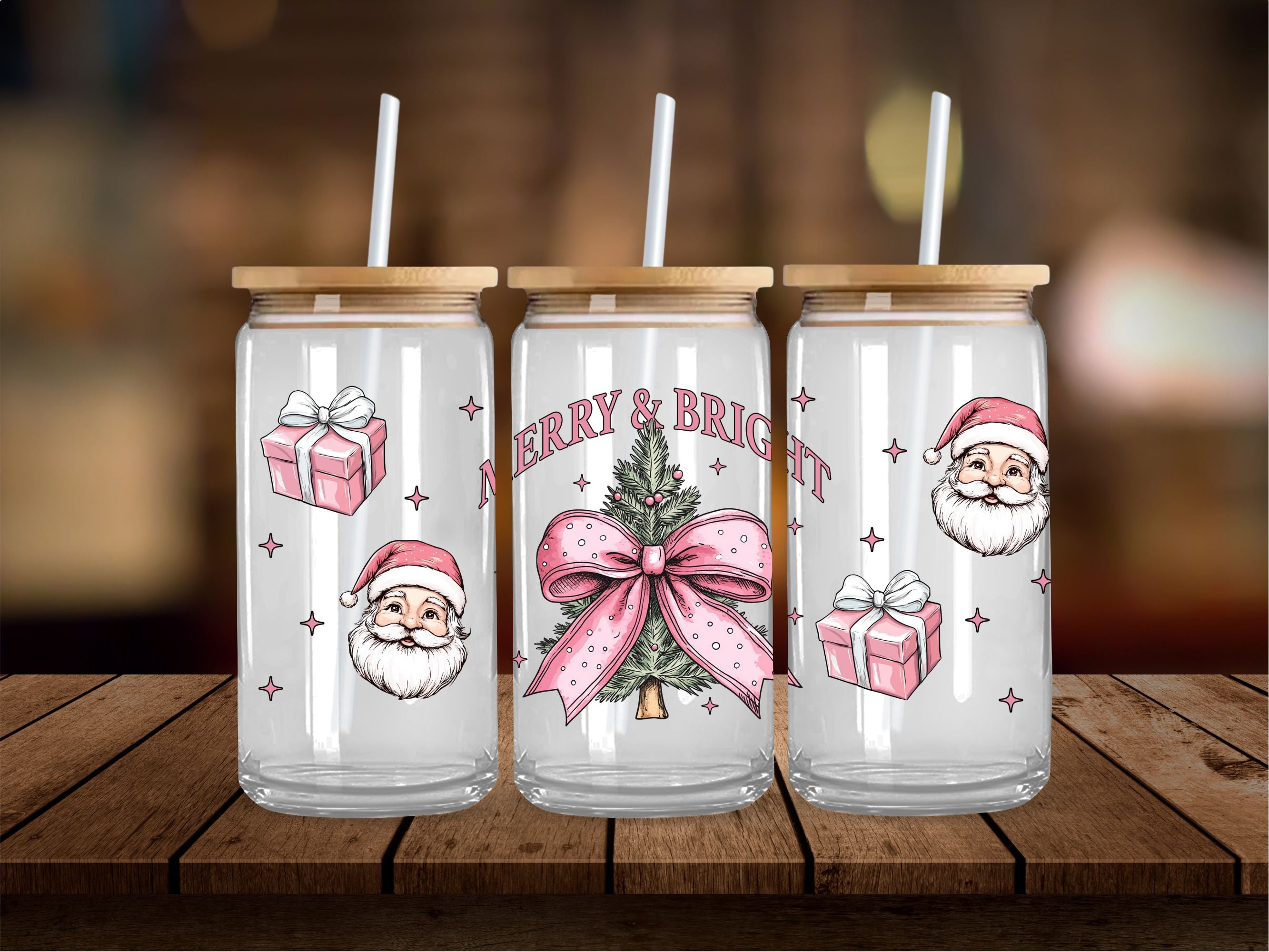 Merry and Bright Pink Pastel Christmas 16 Oz Wrap