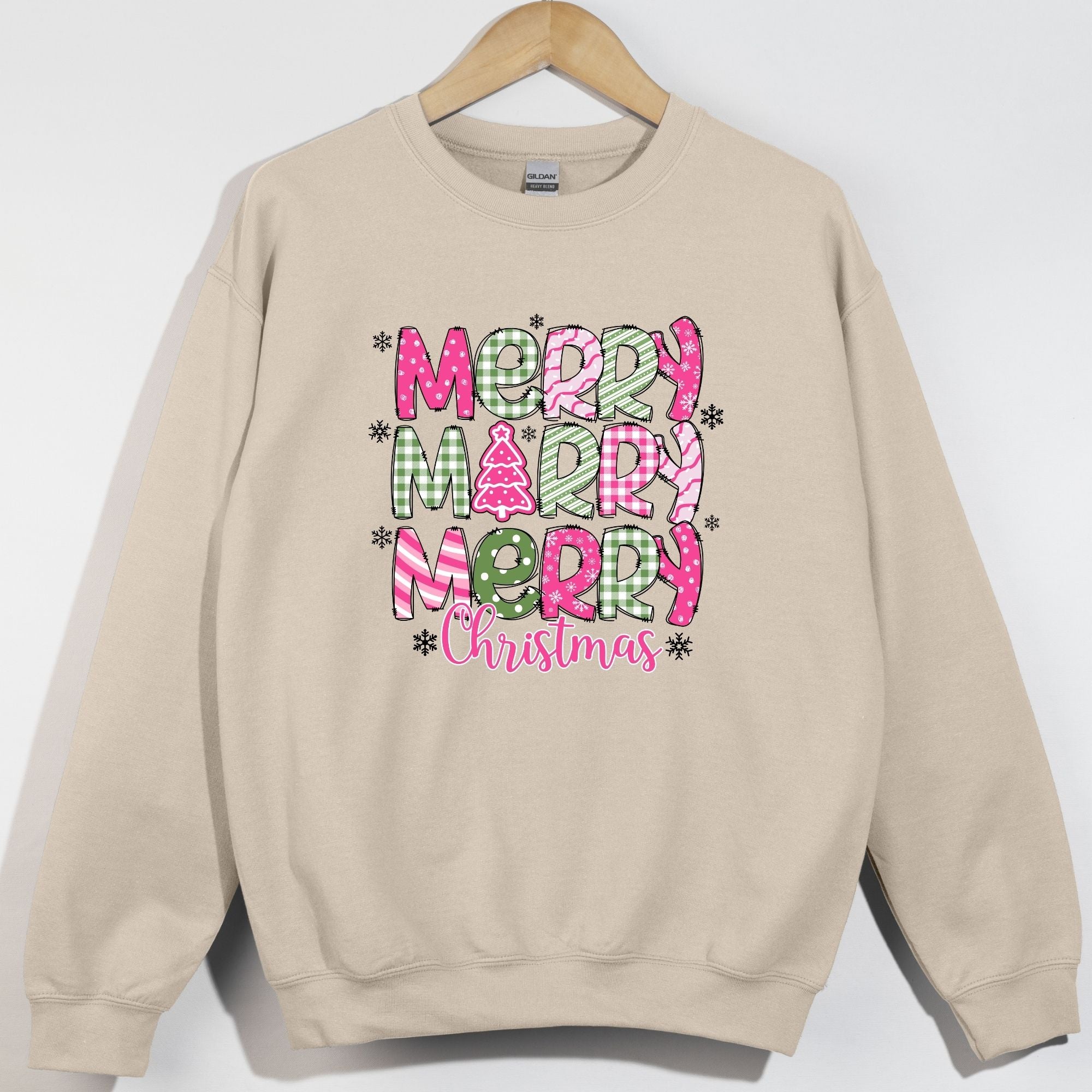 Merry x3 Christmas Pink and Green