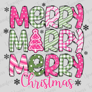 Merry x3 Christmas Pink and Green