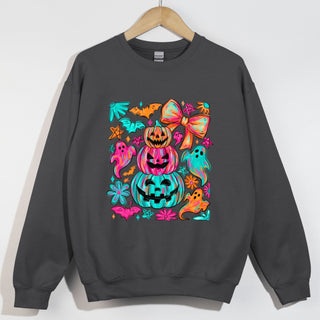 Neon Brushstrokes Halloween Stacked Pumpkins Collage