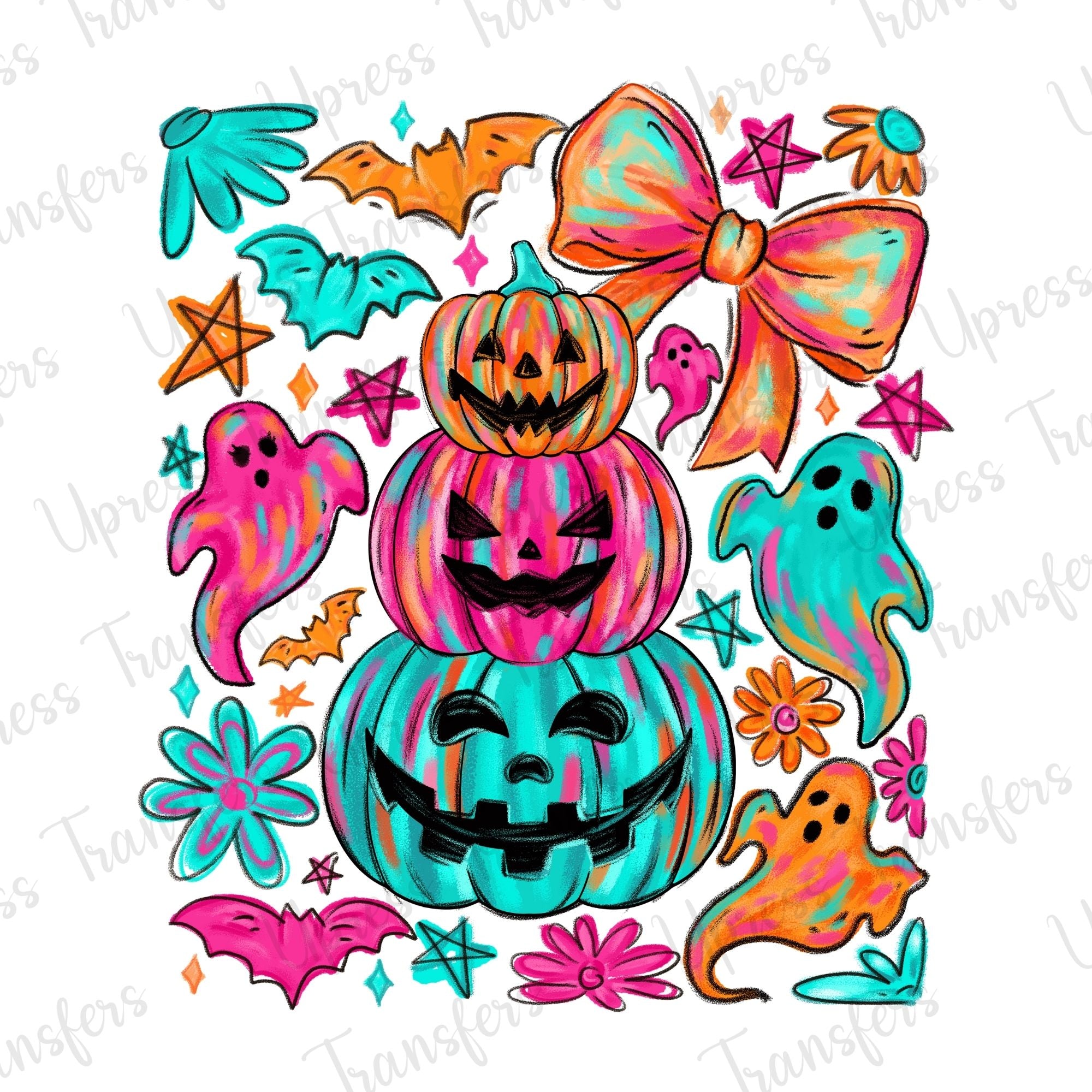 Neon Brushstrokes Halloween Stacked Pumpkins Collage