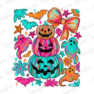 Neon Brushstrokes Halloween Stacked Pumpkins Collage