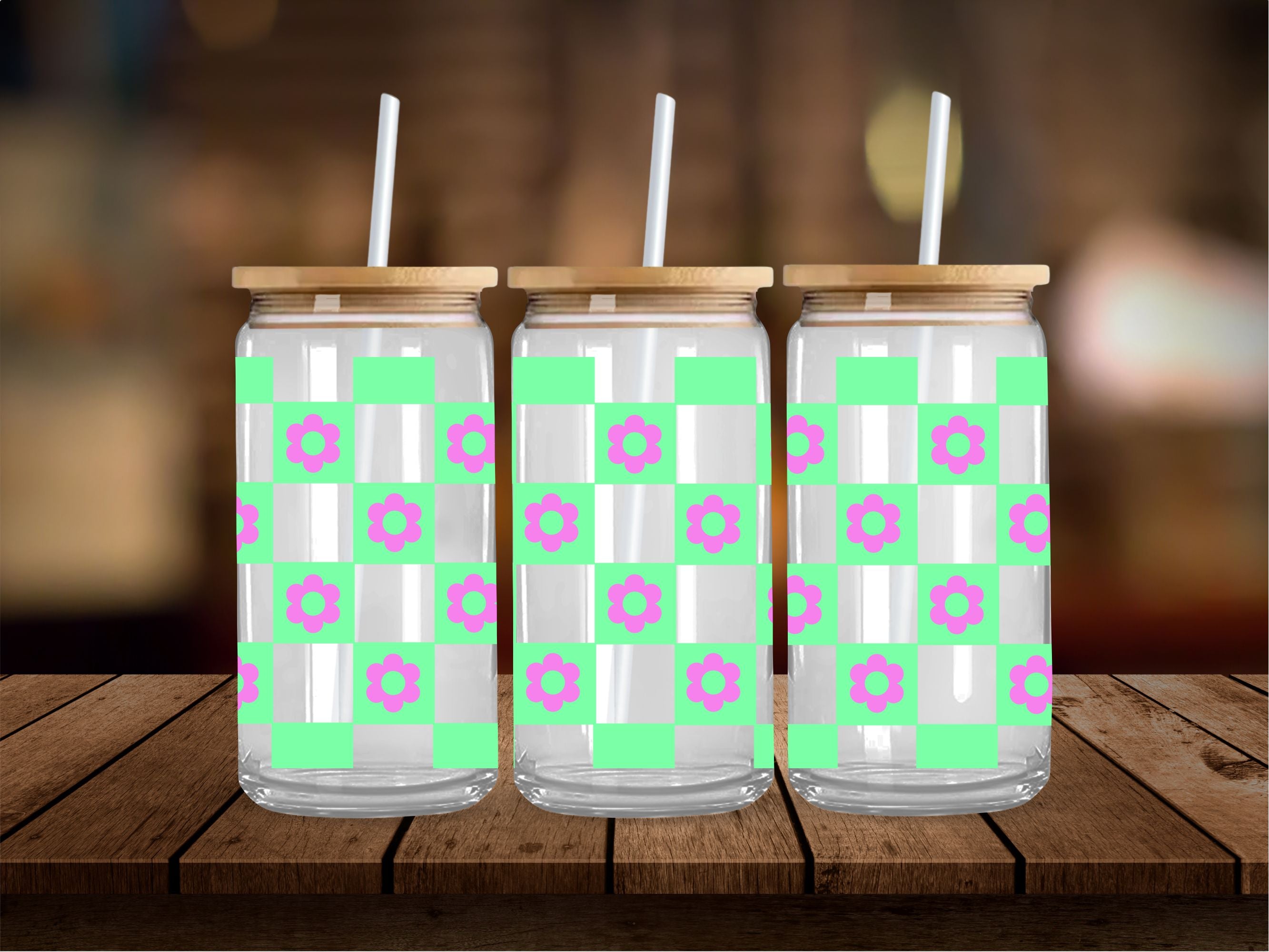 Neon Flower Checkered 16 Oz Wrap