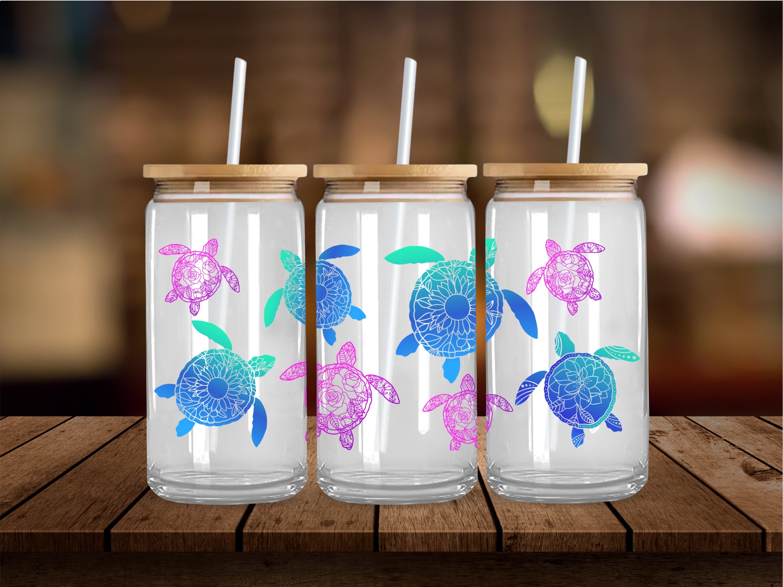 Neon Flower Turtle 16 Oz Wrap