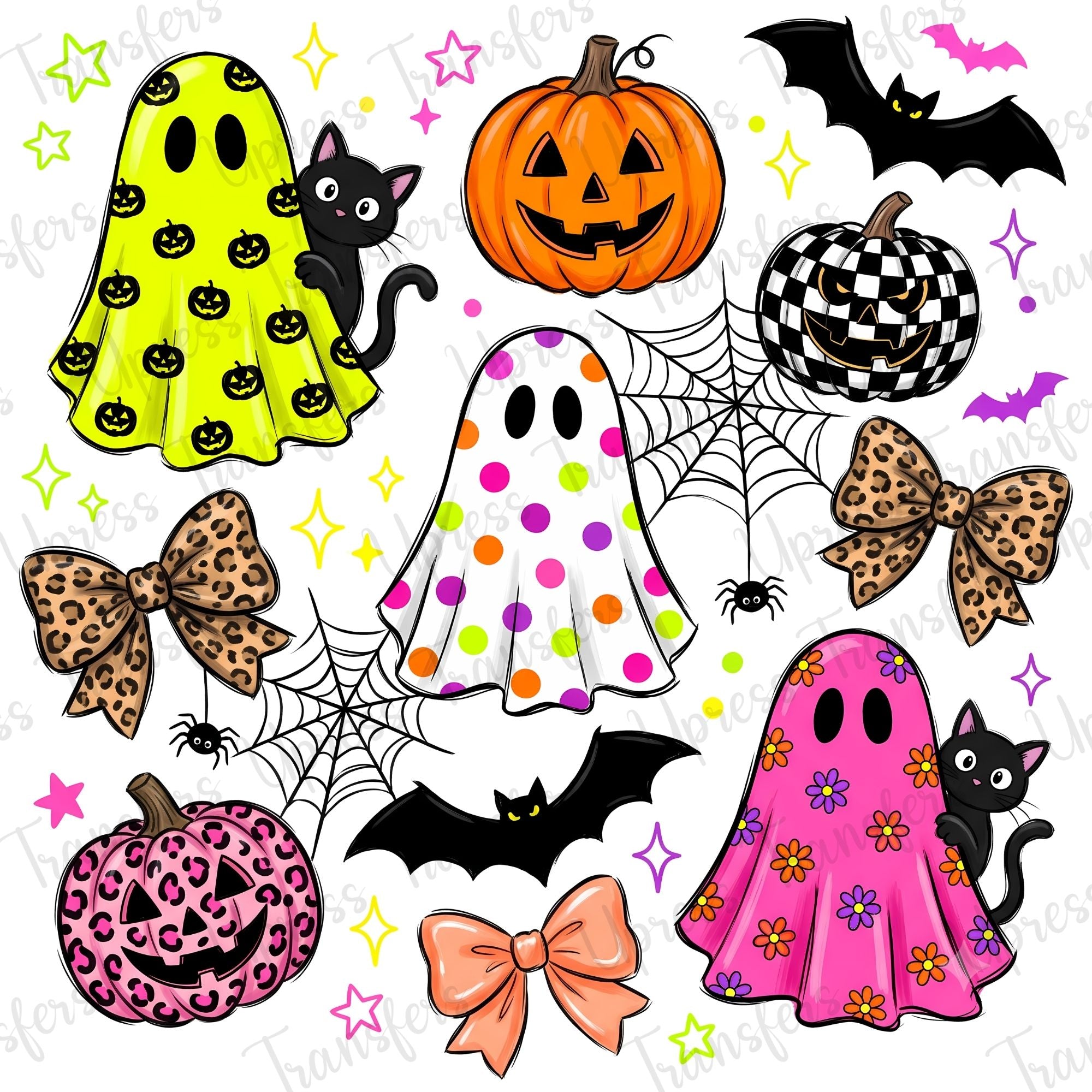 Neon Halloween Things Doodle
