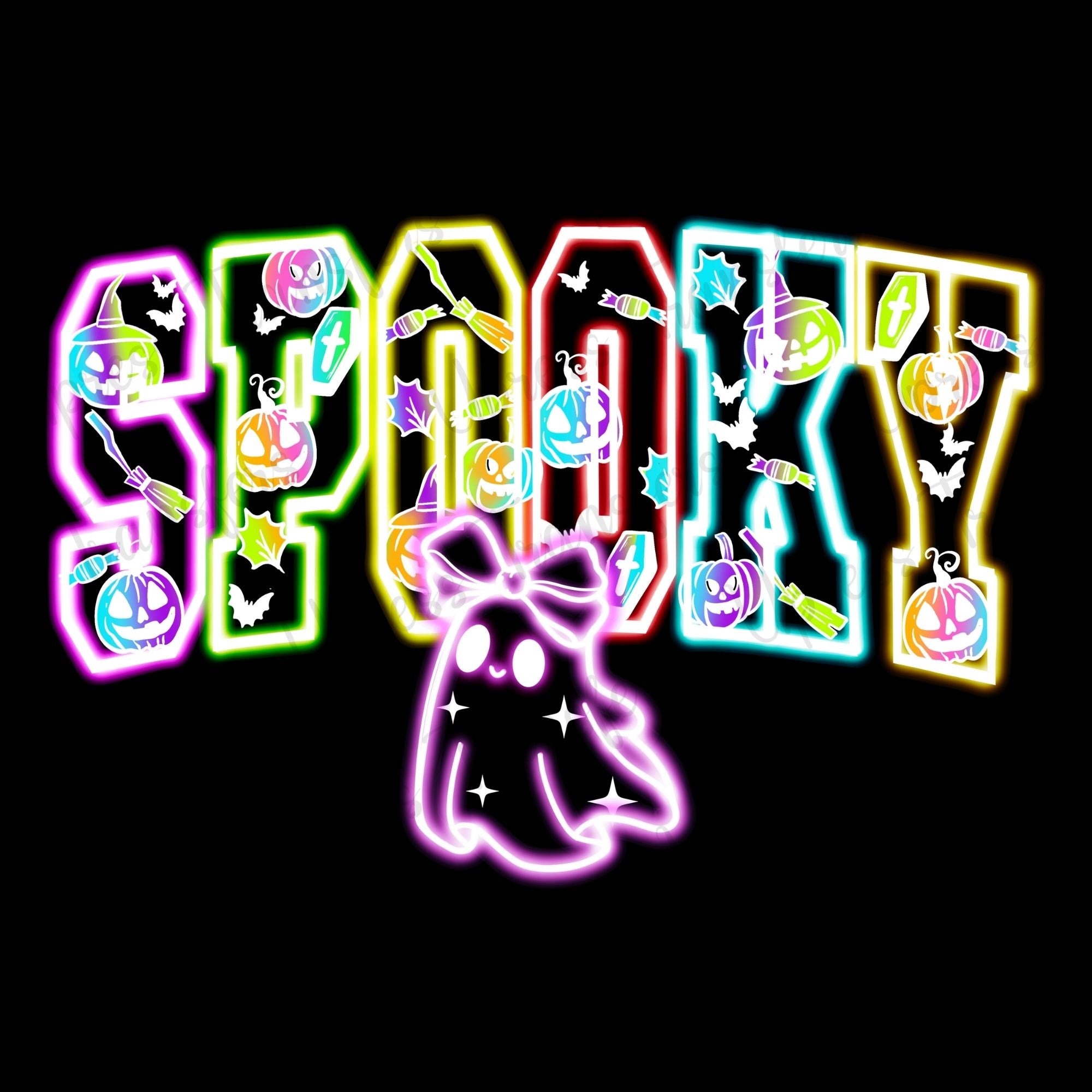Neon Spooky Varsity Ghost with Bow