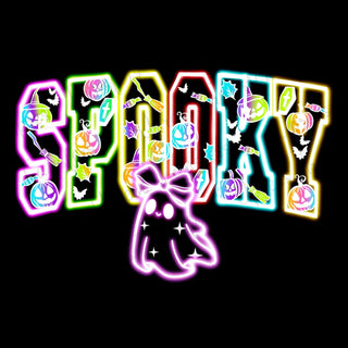 Neon Spooky Varsity Ghost with Bow
